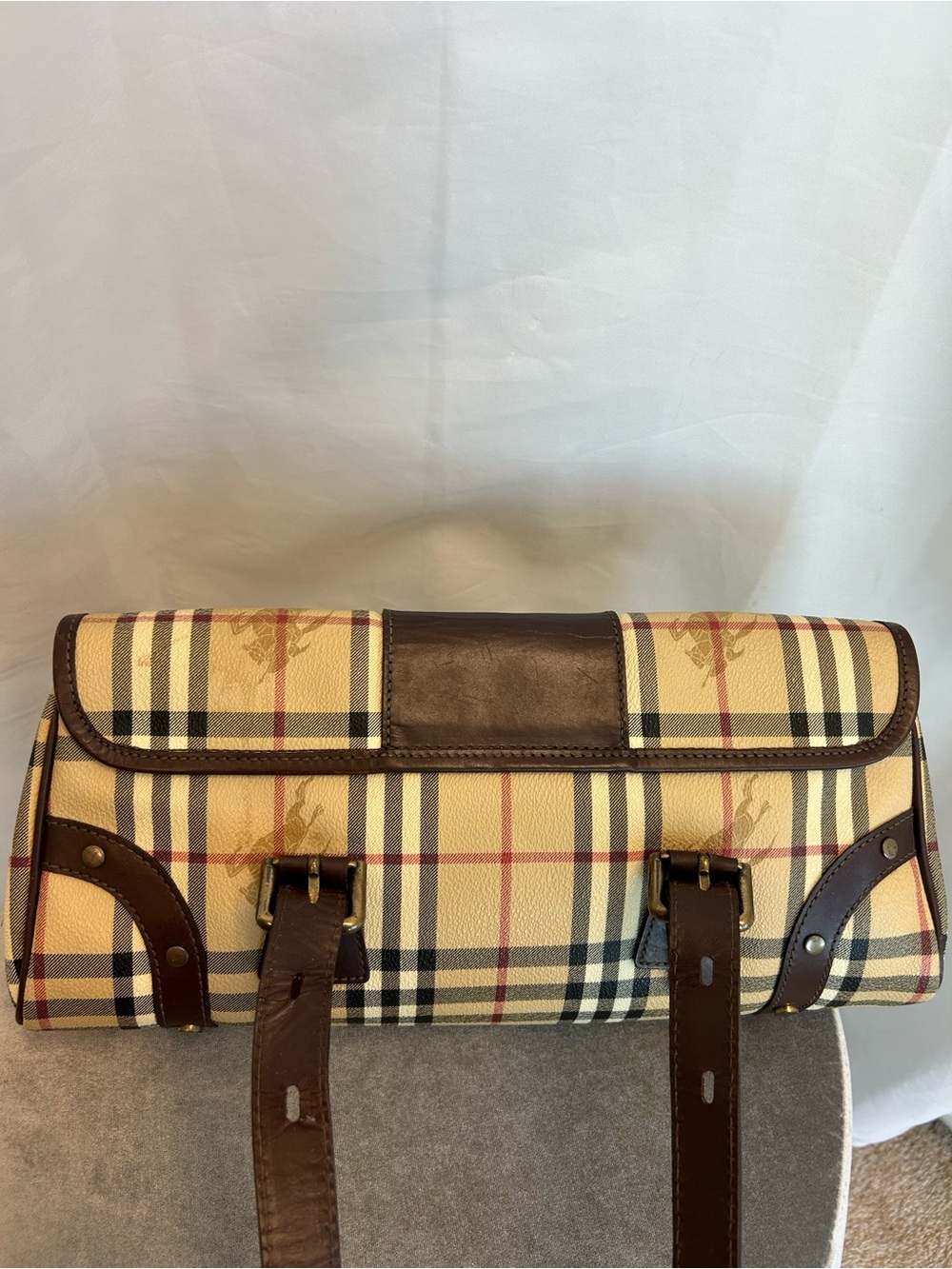 Burberry Haymarket Check Coated Canvas shoulder bag brown leather trim - Picture 4 of 17